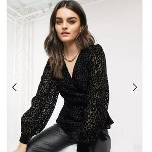 & Other Stories Velvet Wrap Dot Blouse Black Size 8